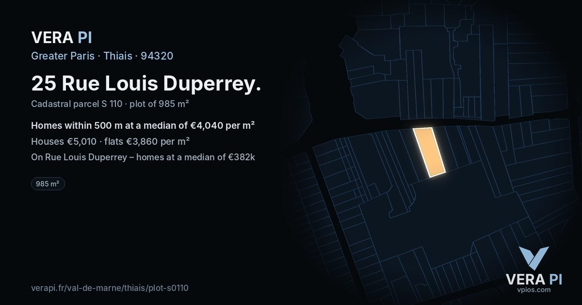 25 Rue Louis Duperrey, Thiais at night – the plot lit, the parcels around coloured by the prices near them