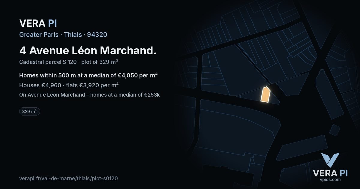 4 Avenue Léon Marchand, Thiais at night – the plot lit, the parcels around coloured by the prices near them