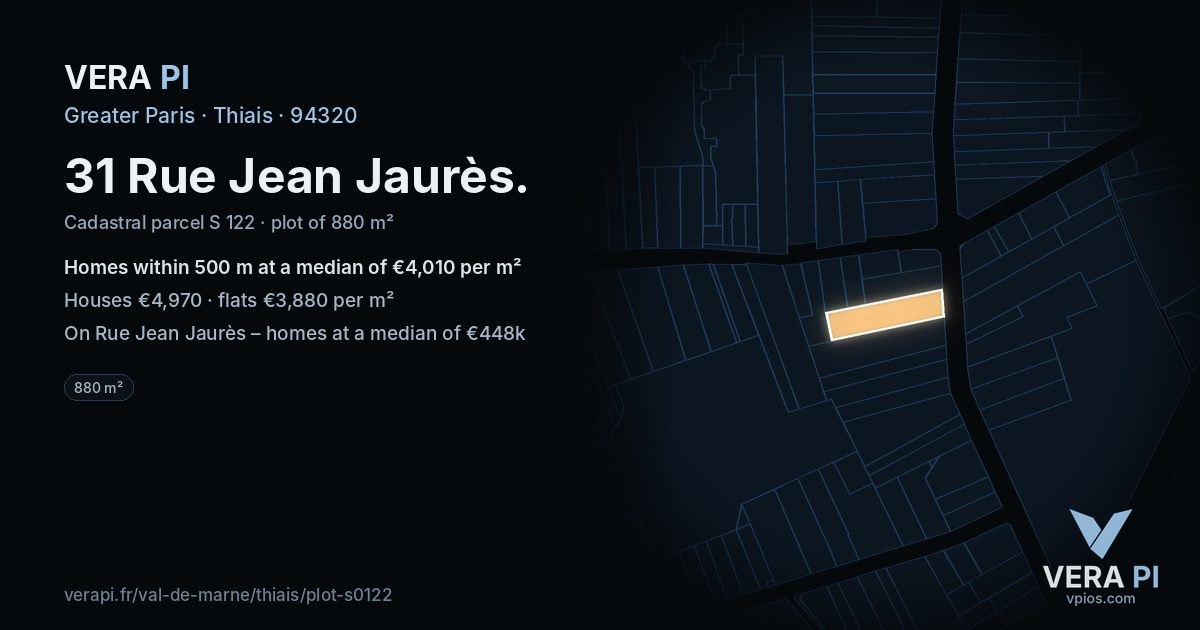 31 Rue Jean Jaurès, Thiais at night – the plot lit, the parcels around coloured by the prices near them