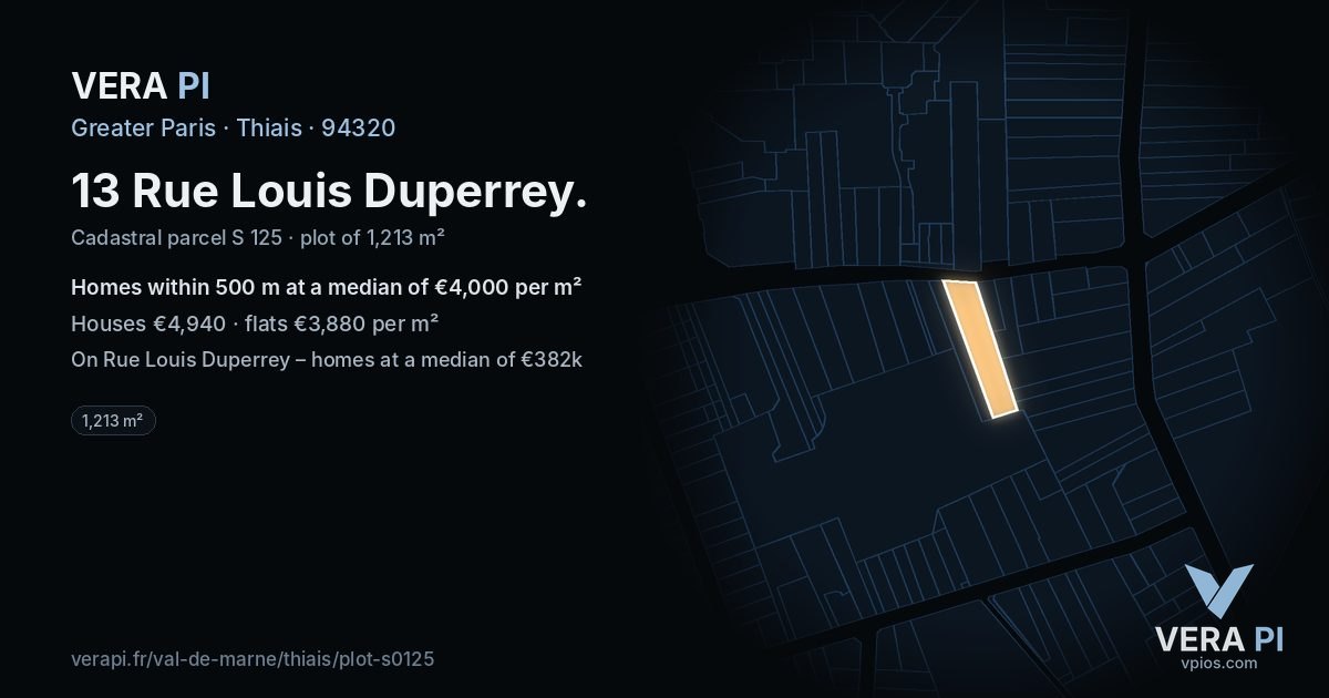 13 Rue Louis Duperrey, Thiais at night – the plot lit, the parcels around coloured by the prices near them