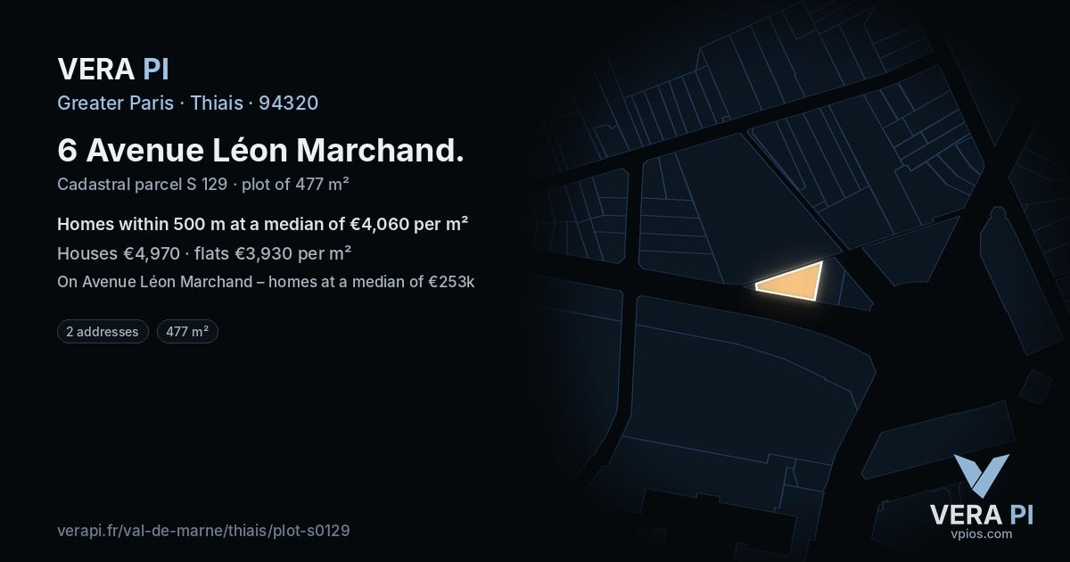 6 Avenue Léon Marchand, Thiais at night – the plot lit, the parcels around coloured by the prices near them