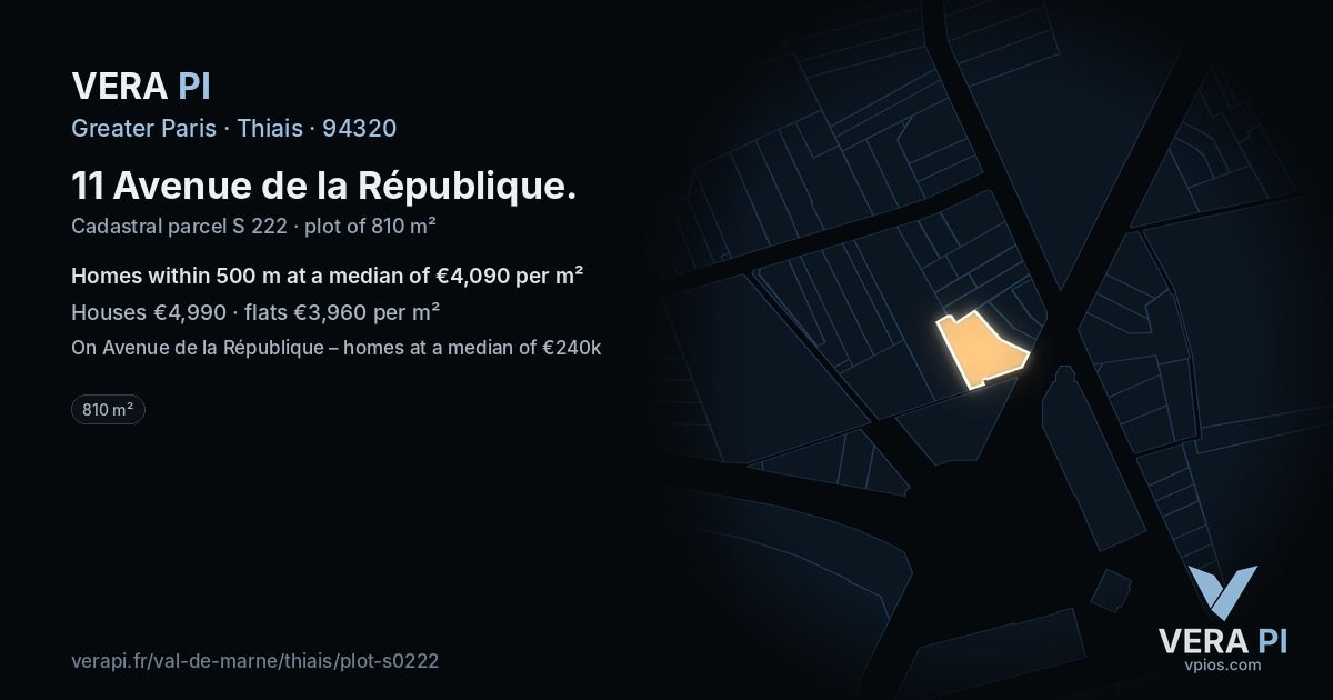 11 Avenue de la République, Thiais at night – the plot lit, the parcels around coloured by the prices near them