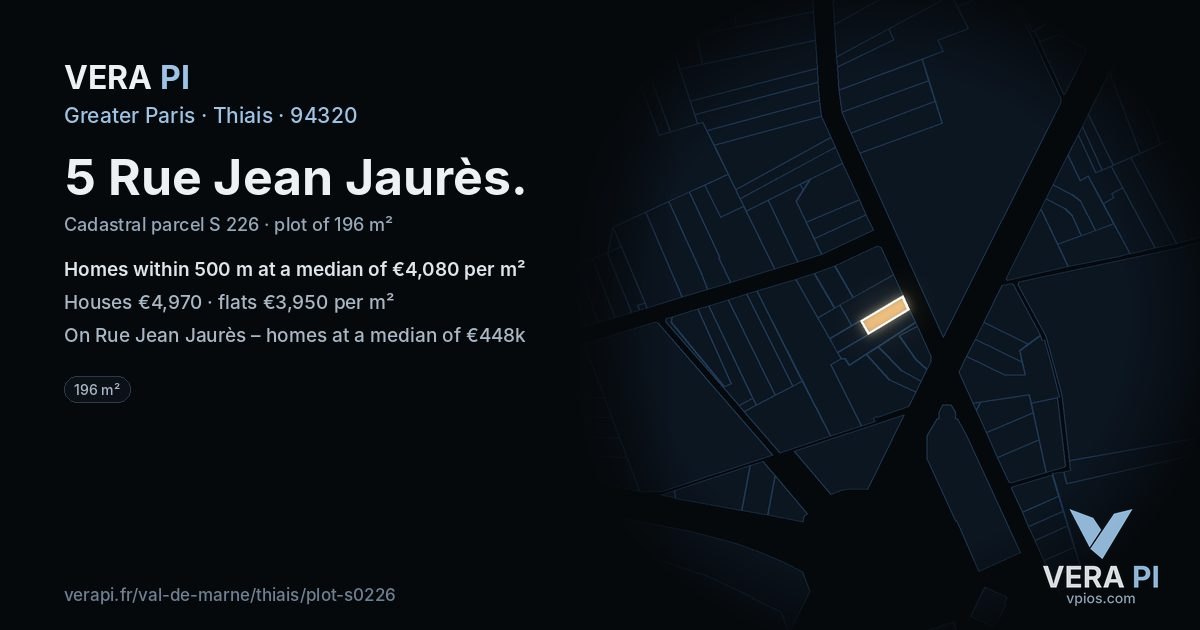 5 Rue Jean Jaurès, Thiais at night – the plot lit, the parcels around coloured by the prices near them