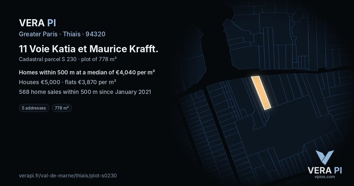 11 Voie Katia et Maurice Krafft, Thiais at night – the plot lit, the parcels around coloured by the prices near them