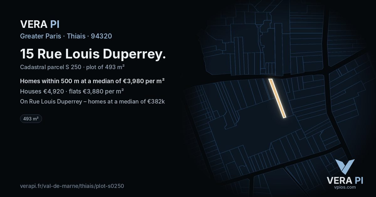 15 Rue Louis Duperrey, Thiais at night – the plot lit, the parcels around coloured by the prices near them