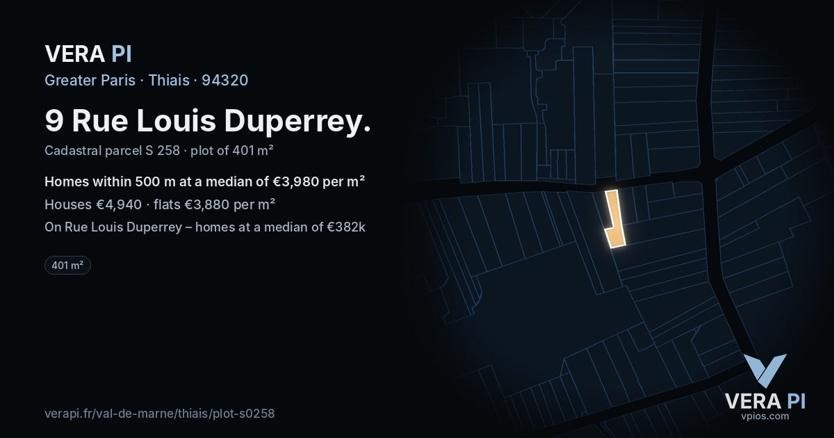 9 Rue Louis Duperrey, Thiais at night – the plot lit, the parcels around coloured by the prices near them