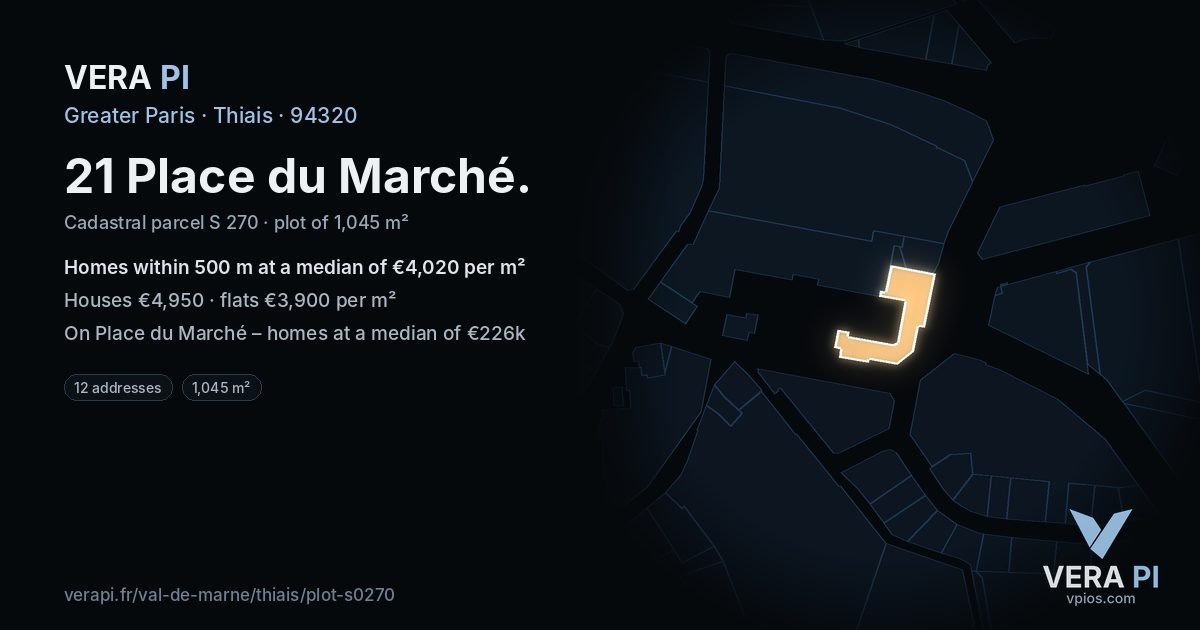 21 Place du Marché, Thiais at night – the plot lit, the parcels around coloured by the prices near them