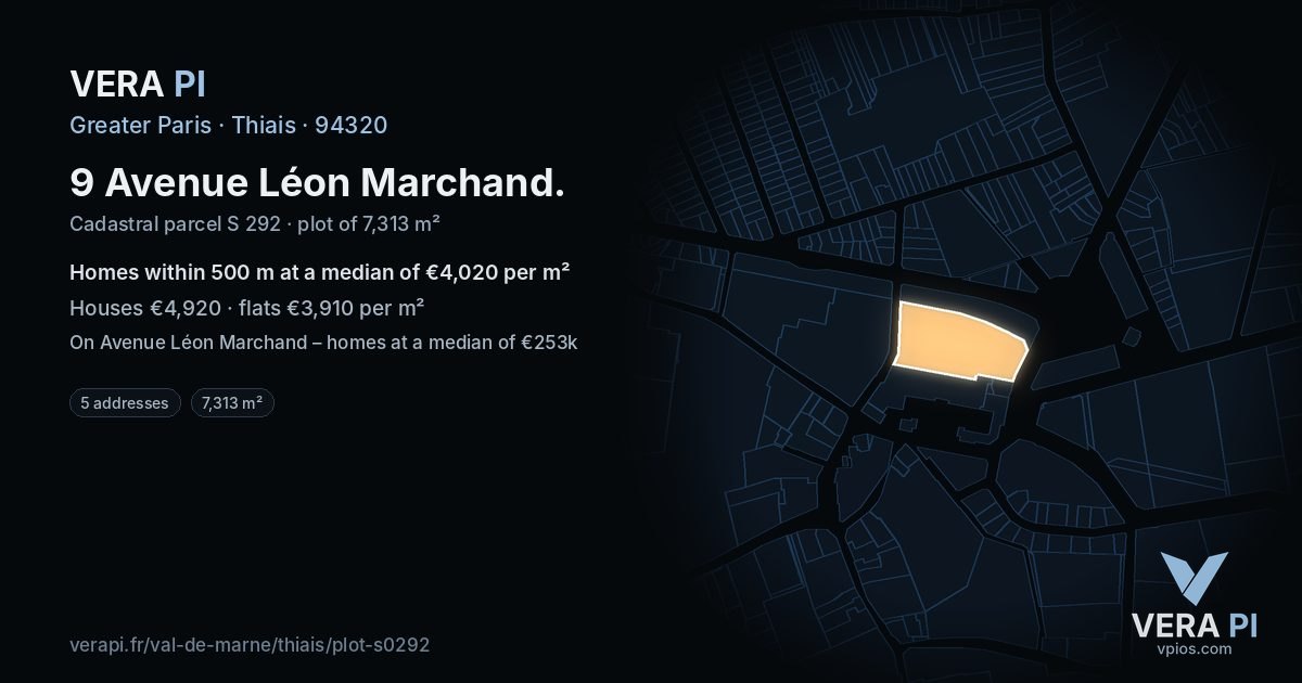 9 Avenue Léon Marchand, Thiais at night – the plot lit, the parcels around coloured by the prices near them