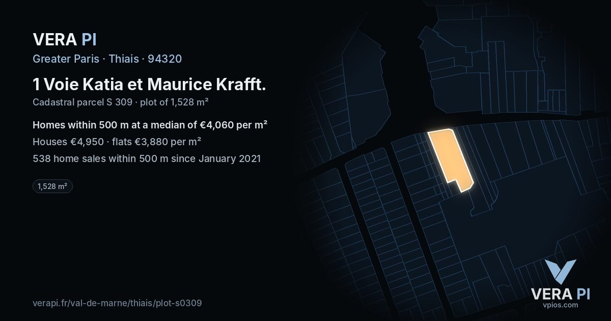 1 Voie Katia et Maurice Krafft, Thiais at night – the plot lit, the parcels around coloured by the prices near them
