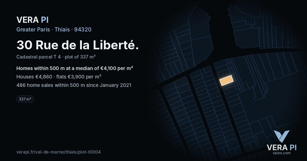 30 Rue de la Liberté, Thiais at night – the plot lit, the parcels around coloured by the prices near them