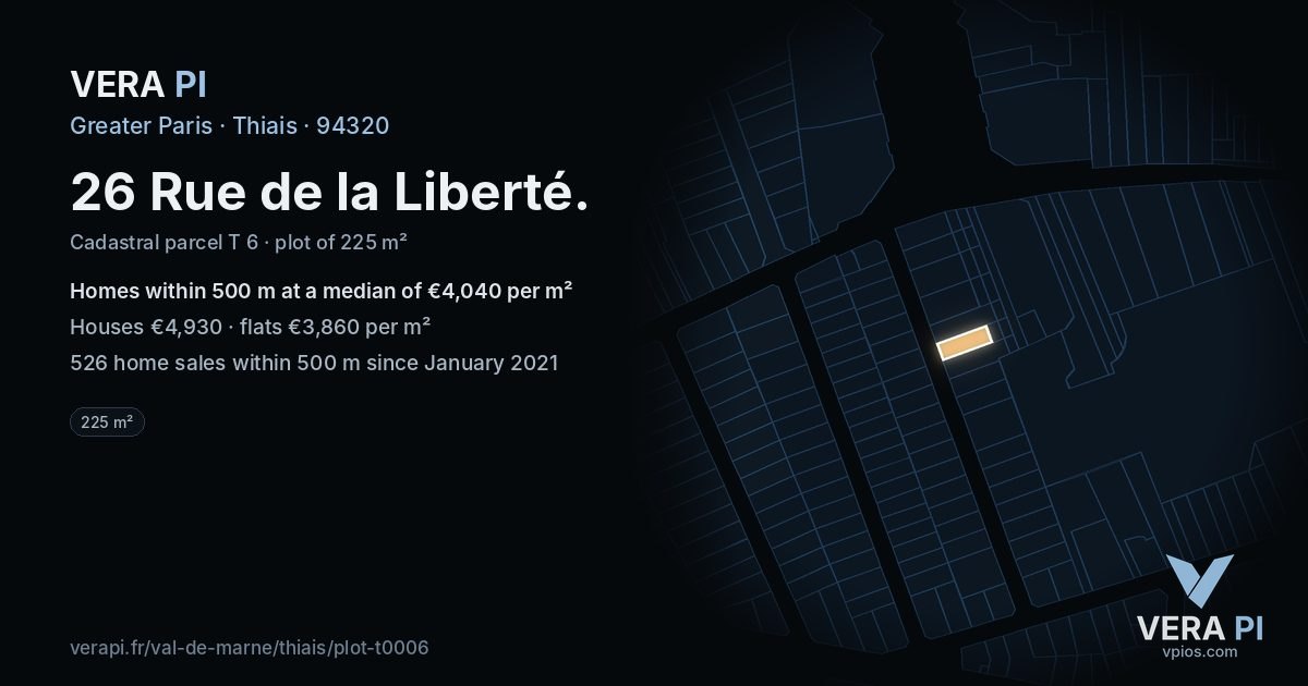 26 Rue de la Liberté, Thiais at night – the plot lit, the parcels around coloured by the prices near them