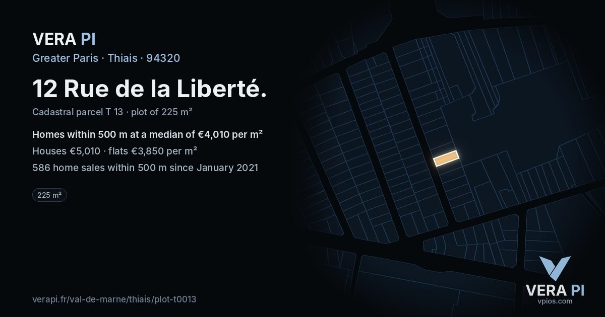 12 Rue de la Liberté, Thiais at night – the plot lit, the parcels around coloured by the prices near them