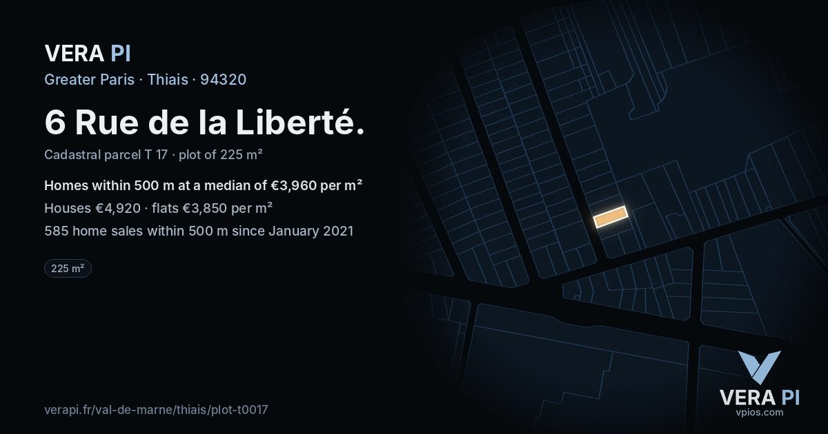 6 Rue de la Liberté, Thiais at night – the plot lit, the parcels around coloured by the prices near them