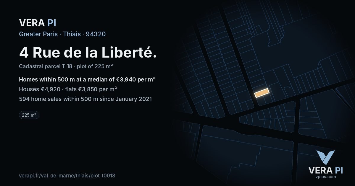 4 Rue de la Liberté, Thiais at night – the plot lit, the parcels around coloured by the prices near them