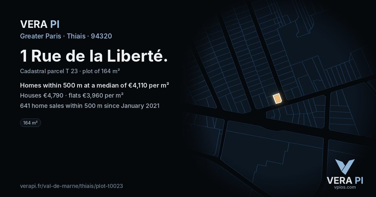 1 Rue de la Liberté, Thiais at night – the plot lit, the parcels around coloured by the prices near them