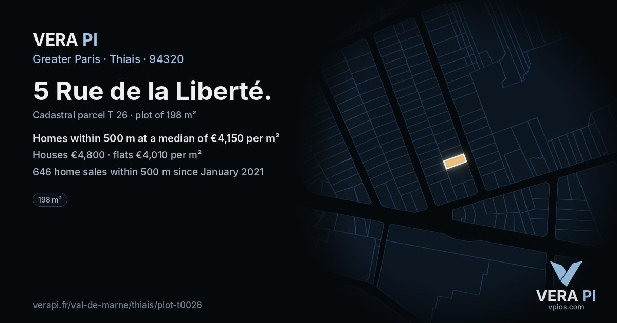 5 Rue de la Liberté, Thiais at night – the plot lit, the parcels around coloured by the prices near them