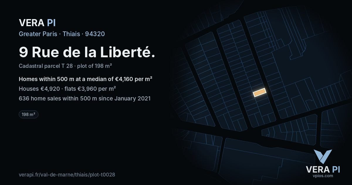 9 Rue de la Liberté, Thiais at night – the plot lit, the parcels around coloured by the prices near them