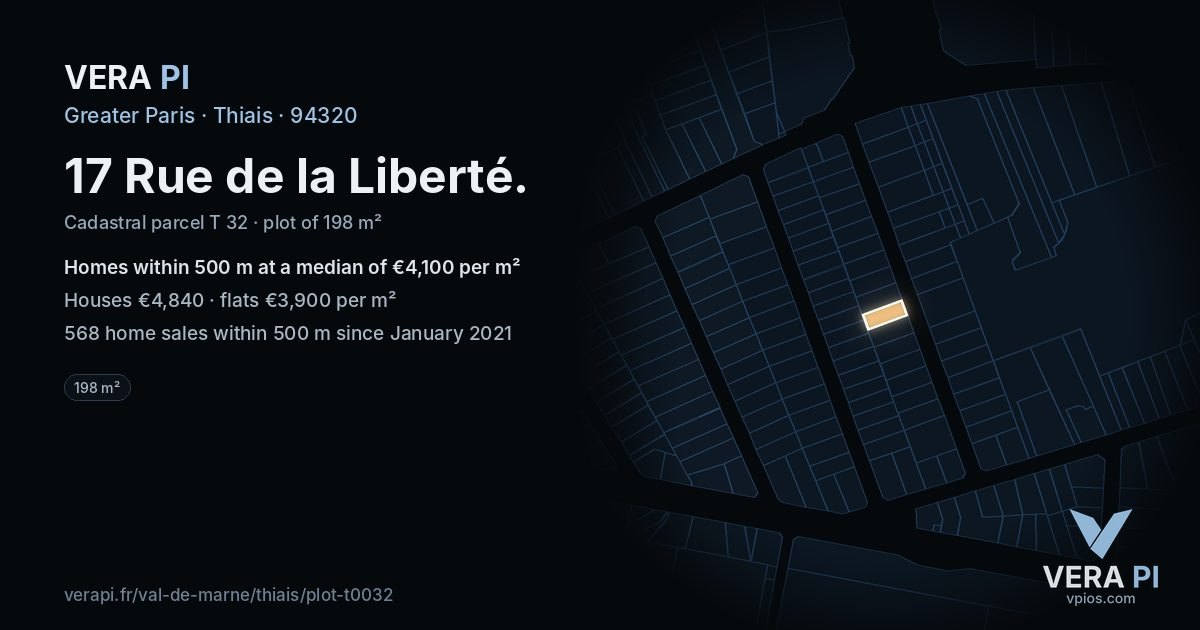 17 Rue de la Liberté, Thiais at night – the plot lit, the parcels around coloured by the prices near them