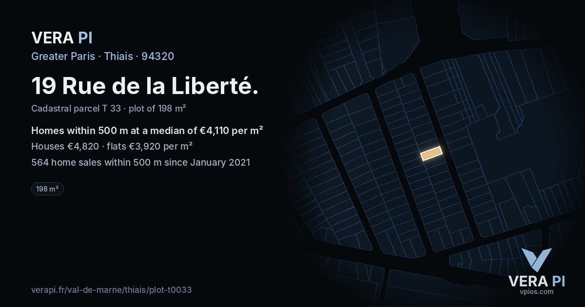 19 Rue de la Liberté, Thiais at night – the plot lit, the parcels around coloured by the prices near them