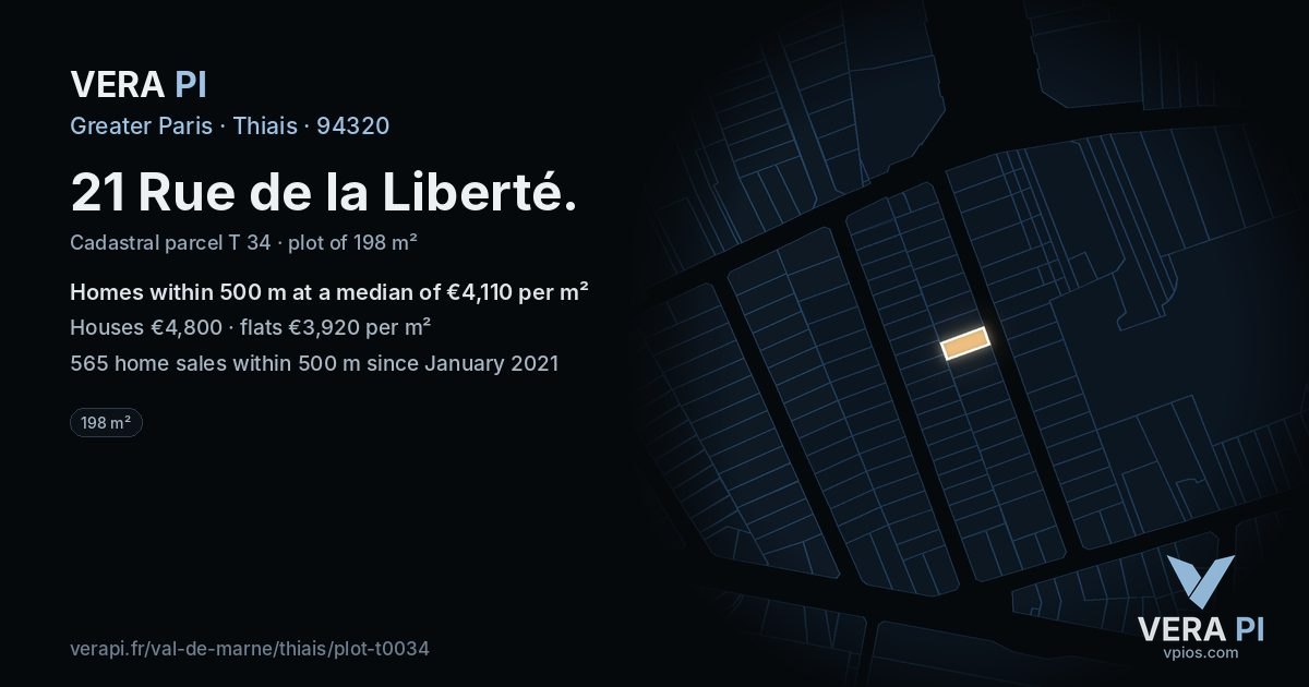 21 Rue de la Liberté, Thiais at night – the plot lit, the parcels around coloured by the prices near them