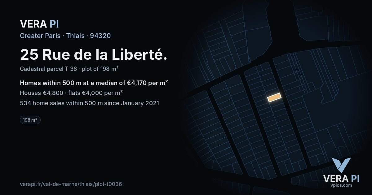 25 Rue de la Liberté, Thiais at night – the plot lit, the parcels around coloured by the prices near them