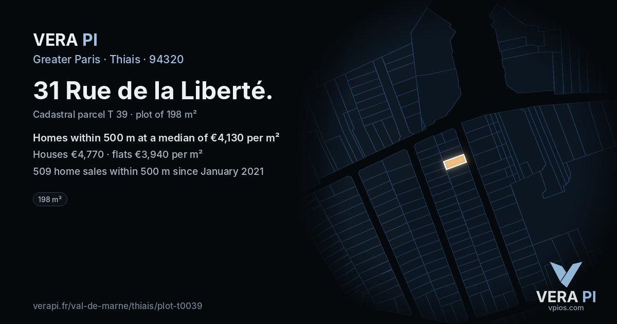 31 Rue de la Liberté, Thiais at night – the plot lit, the parcels around coloured by the prices near them