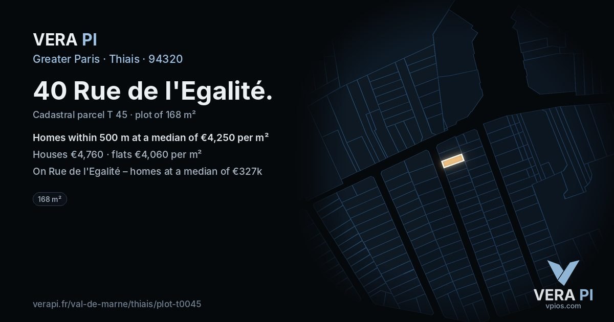 40 Rue de l'Egalité, Thiais at night – the plot lit, the parcels around coloured by the prices near them