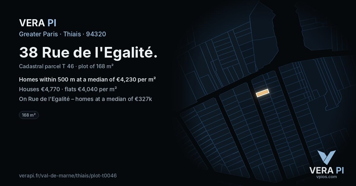 38 Rue de l'Egalité, Thiais at night – the plot lit, the parcels around coloured by the prices near them