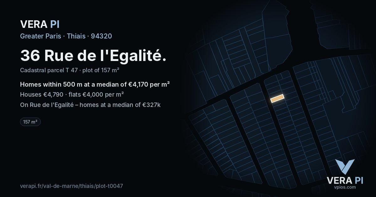 36 Rue de l'Egalité, Thiais at night – the plot lit, the parcels around coloured by the prices near them