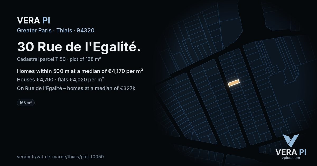 30 Rue de l'Egalité, Thiais at night – the plot lit, the parcels around coloured by the prices near them