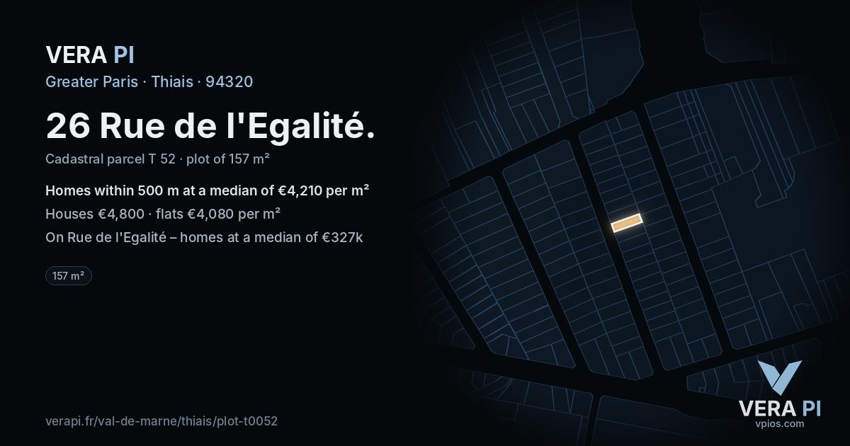 26 Rue de l'Egalité, Thiais at night – the plot lit, the parcels around coloured by the prices near them
