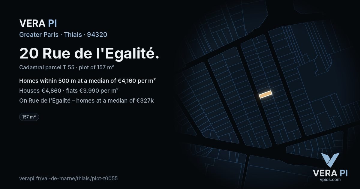 20 Rue de l'Egalité, Thiais at night – the plot lit, the parcels around coloured by the prices near them