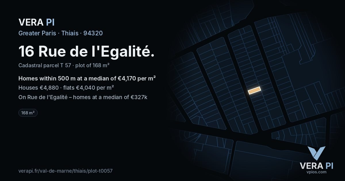 16 Rue de l'Egalité, Thiais at night – the plot lit, the parcels around coloured by the prices near them