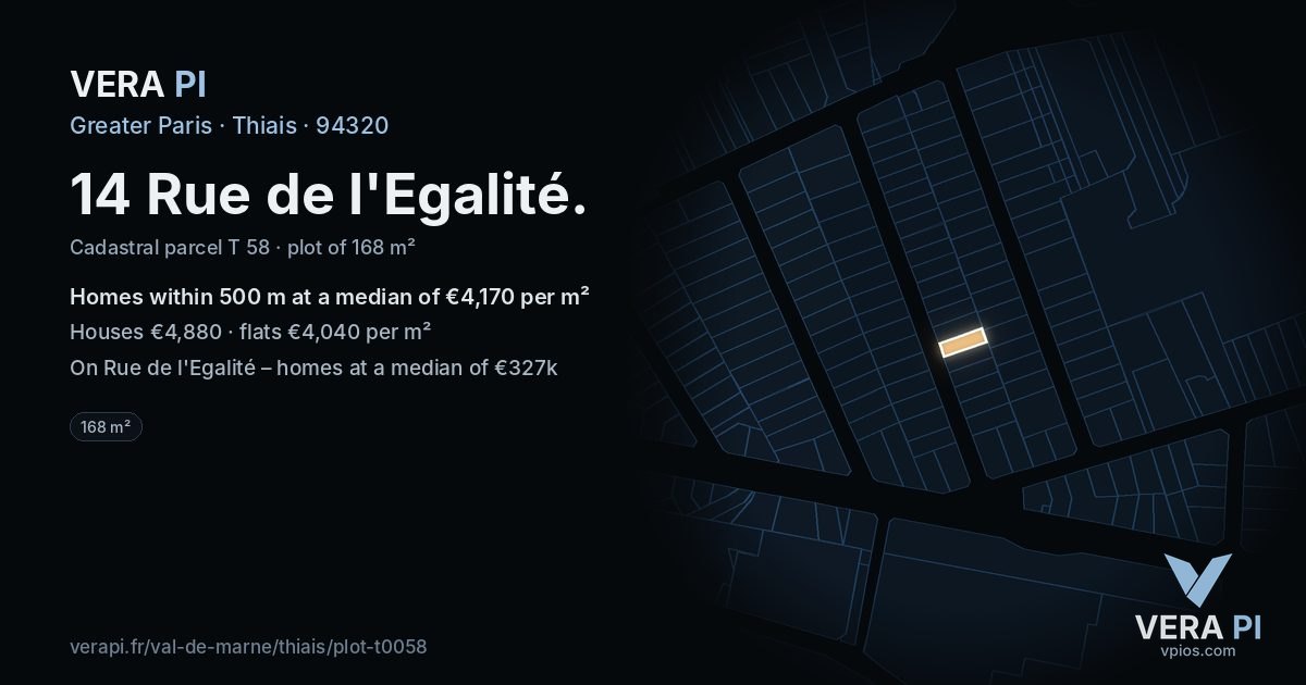 14 Rue de l'Egalité, Thiais at night – the plot lit, the parcels around coloured by the prices near them