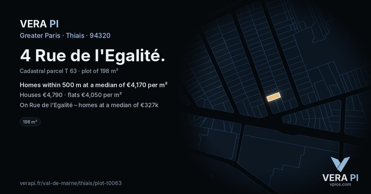 4 Rue de l'Egalité, Thiais at night – the plot lit, the parcels around coloured by the prices near them