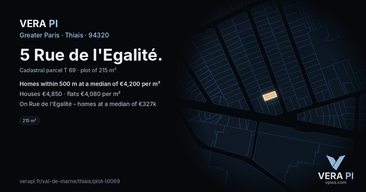 5 Rue de l'Egalité, Thiais at night – the plot lit, the parcels around coloured by the prices near them