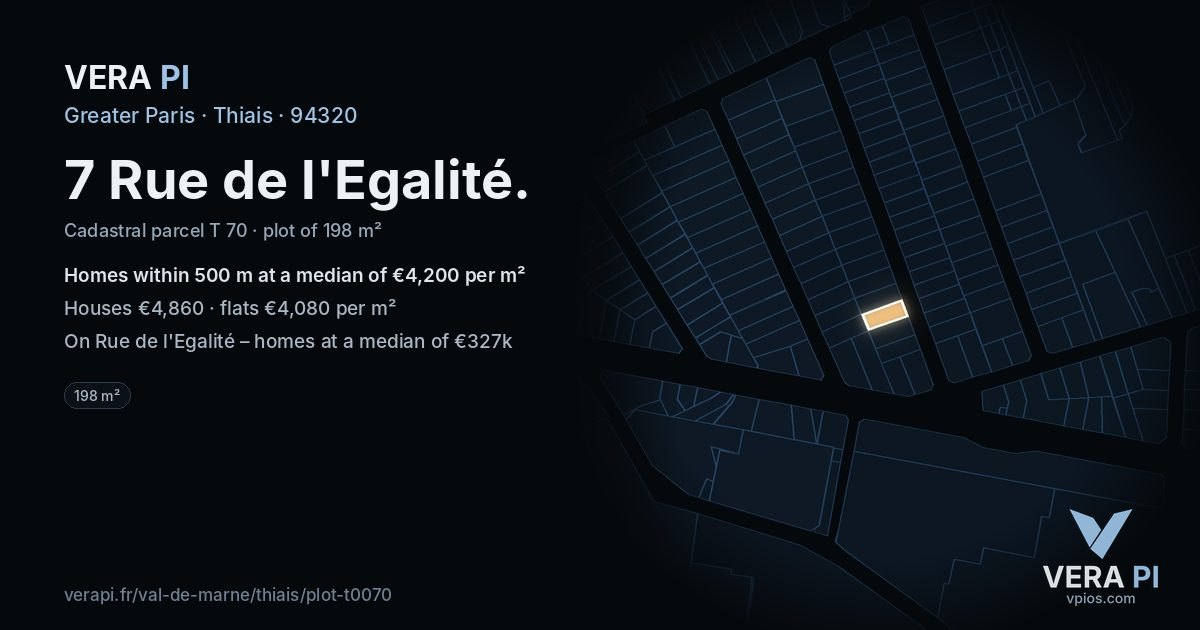 7 Rue de l'Egalité, Thiais at night – the plot lit, the parcels around coloured by the prices near them