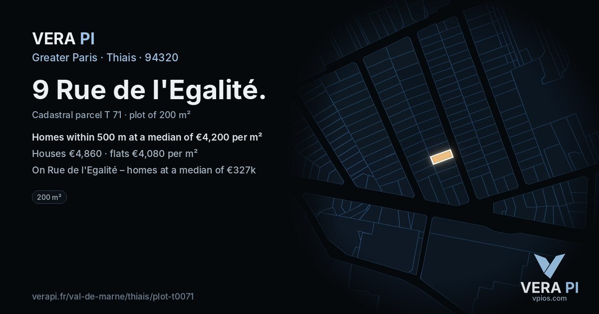9 Rue de l'Egalité, Thiais at night – the plot lit, the parcels around coloured by the prices near them