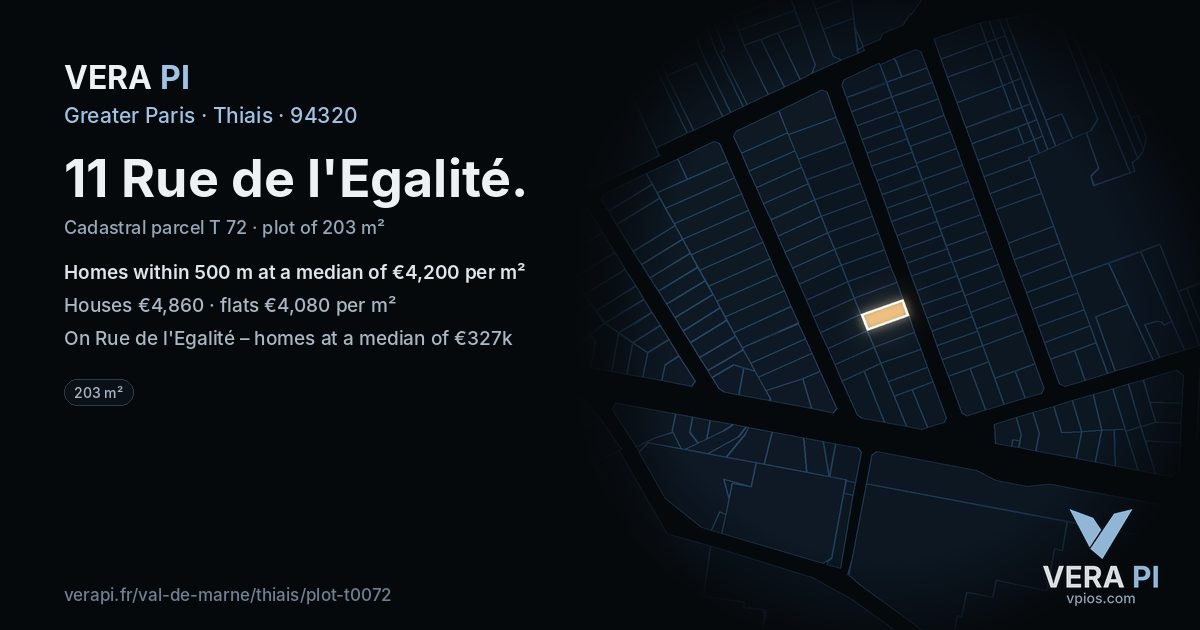 11 Rue de l'Egalité, Thiais at night – the plot lit, the parcels around coloured by the prices near them