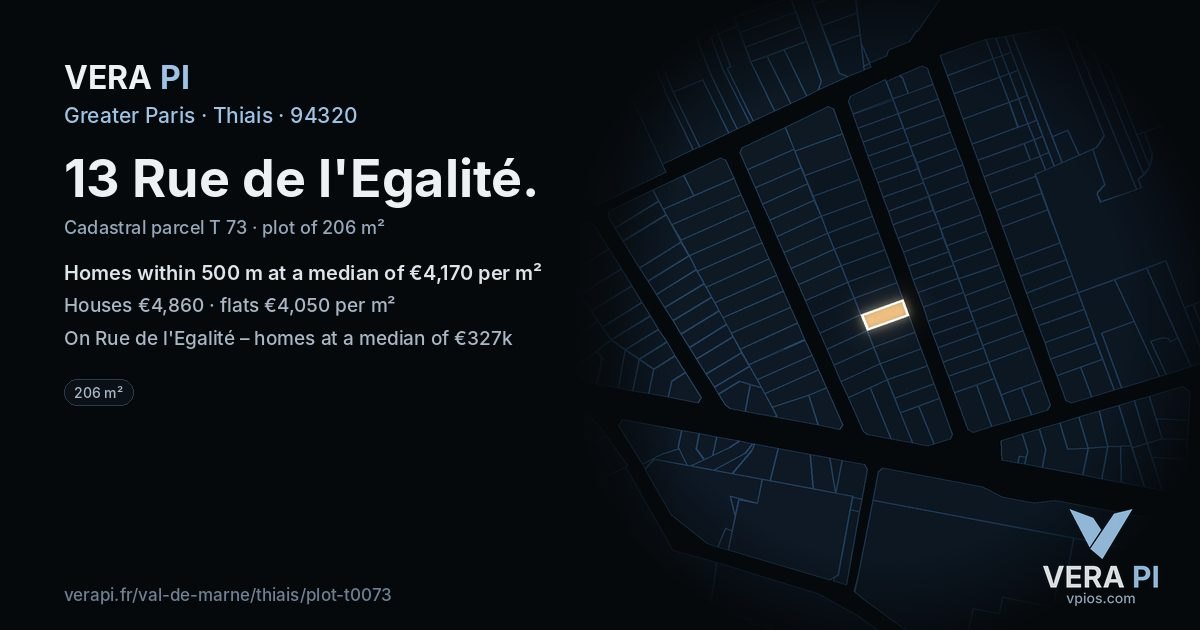 13 Rue de l'Egalité, Thiais at night – the plot lit, the parcels around coloured by the prices near them