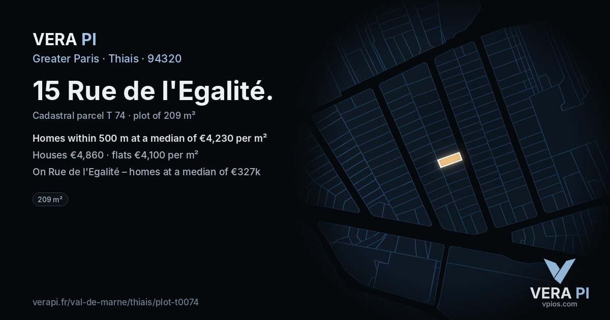 15 Rue de l'Egalité, Thiais at night – the plot lit, the parcels around coloured by the prices near them