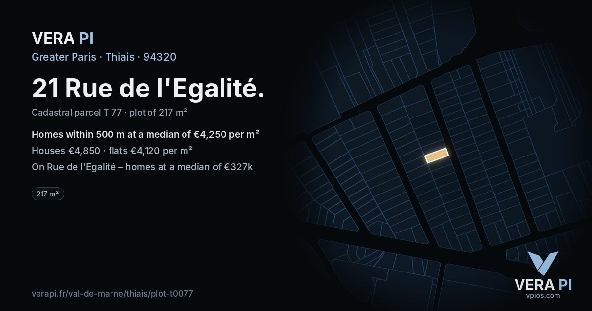21 Rue de l'Egalité, Thiais at night – the plot lit, the parcels around coloured by the prices near them