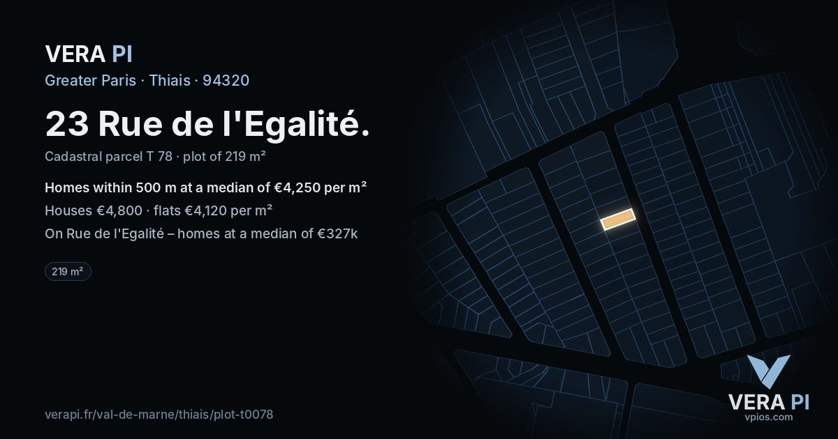 23 Rue de l'Egalité, Thiais at night – the plot lit, the parcels around coloured by the prices near them