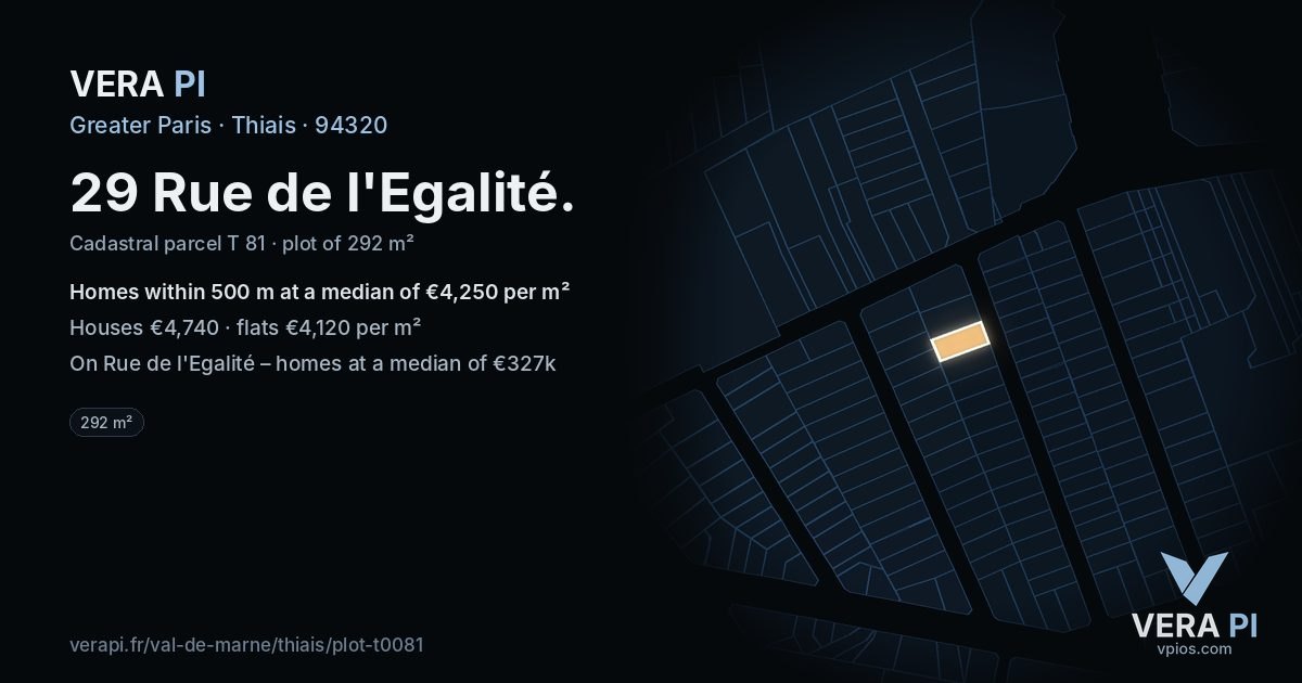 29 Rue de l'Egalité, Thiais at night – the plot lit, the parcels around coloured by the prices near them