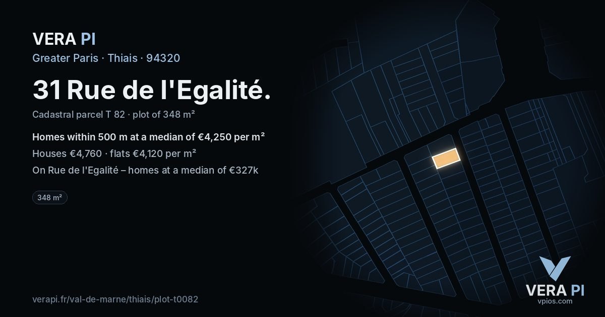 31 Rue de l'Egalité, Thiais at night – the plot lit, the parcels around coloured by the prices near them
