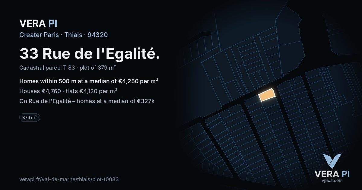 33 Rue de l'Egalité, Thiais at night – the plot lit, the parcels around coloured by the prices near them