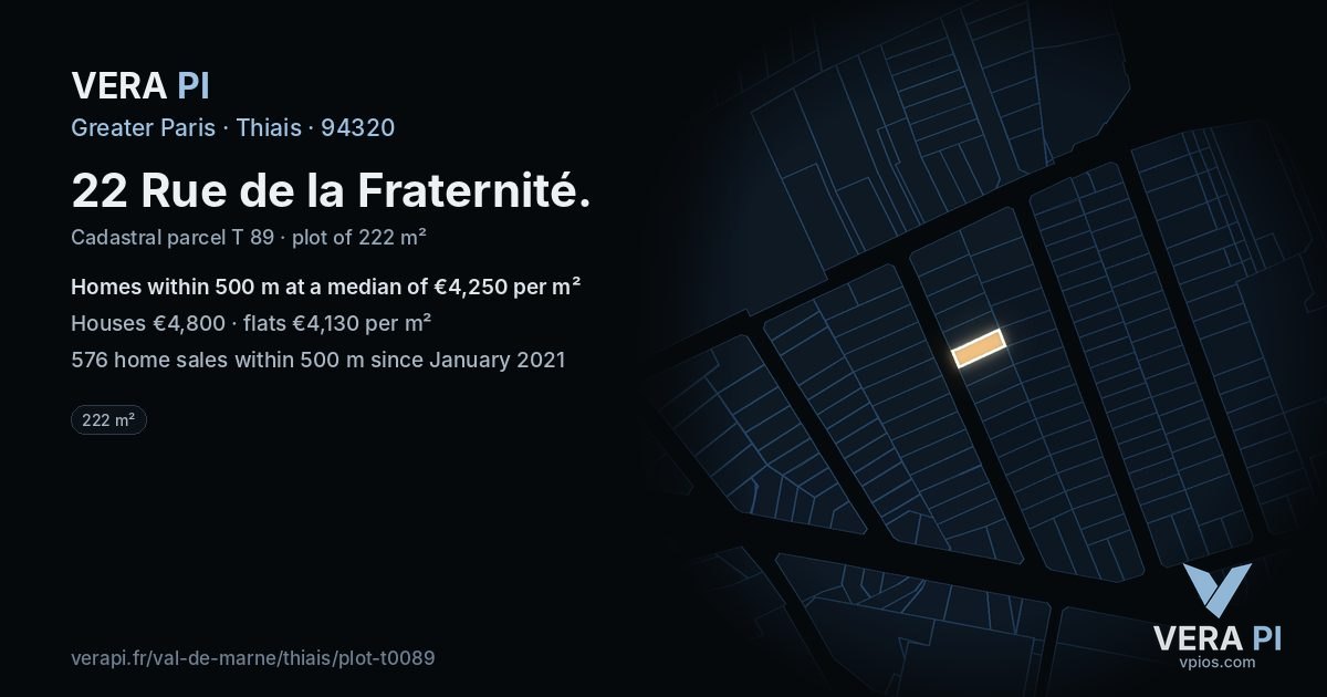 22 Rue de la Fraternité, Thiais at night – the plot lit, the parcels around coloured by the prices near them