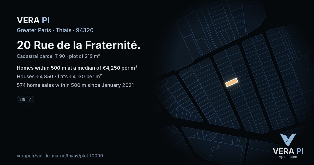 20 Rue de la Fraternité, Thiais at night – the plot lit, the parcels around coloured by the prices near them