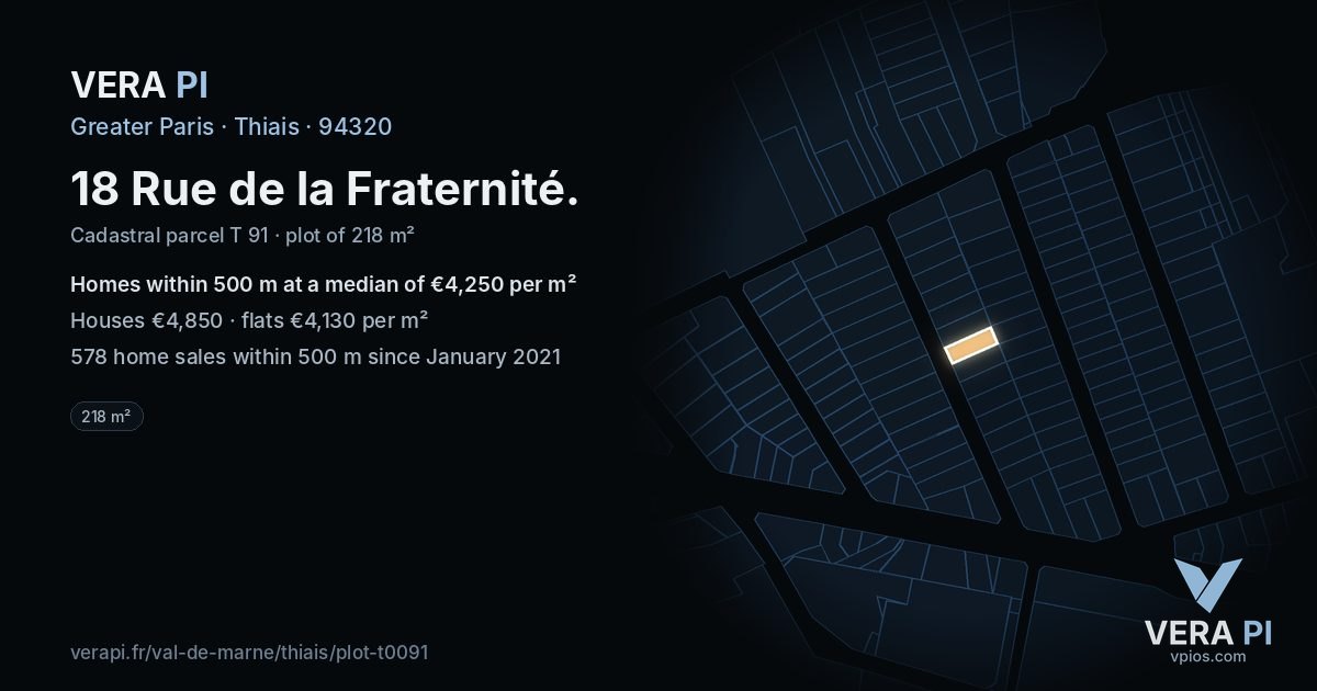 18 Rue de la Fraternité, Thiais at night – the plot lit, the parcels around coloured by the prices near them