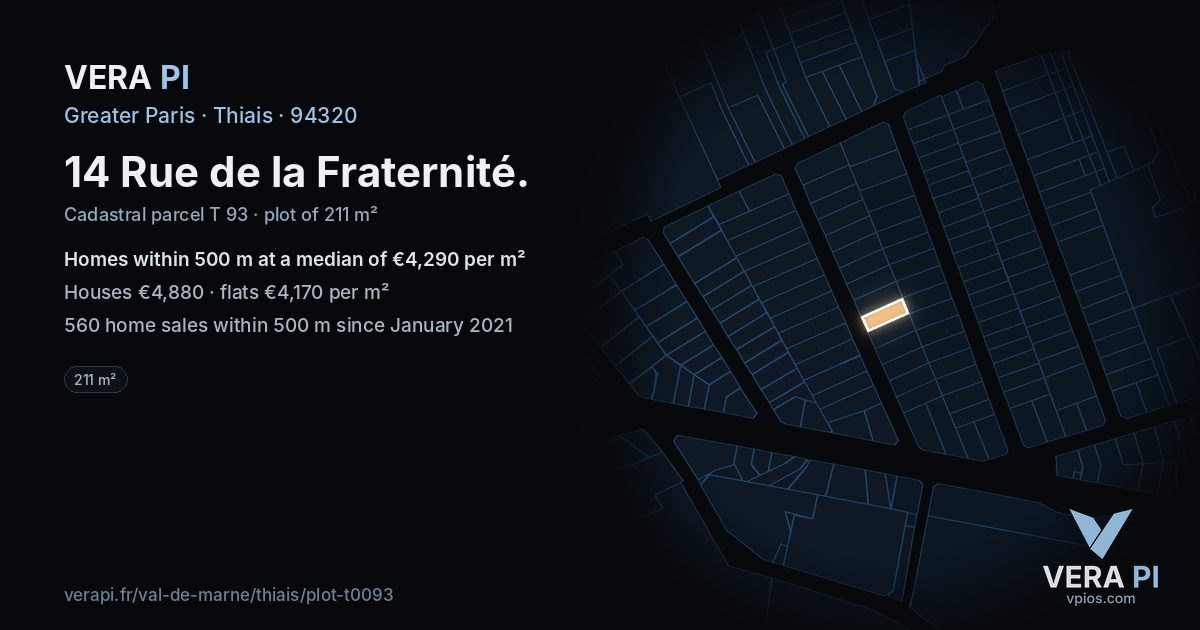 14 Rue de la Fraternité, Thiais at night – the plot lit, the parcels around coloured by the prices near them